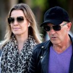 El actor Antonio Banderas y su pareja Nicole Kimpel a su llegada a la misa