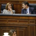 Los ministros de Justicia, Rafael Catalá y Defensa, María Dolores de Cospedal durante el pleno del Congreso de los Diputados, esta tarde en Madrid