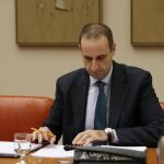 El presidente del FROB, Jaime Ponce, durante su comparecencia hoy ante la Comisión de Economía del Congreso