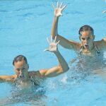 Las españolas Gemma Mengual y Ona Carbonell durante las preliminares de Natación Sincronizada