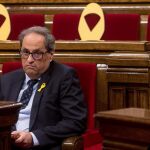 El presidente de la Generalitat, Quim Torra, durante la sesión de control hoy en el Parlament