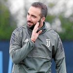 El delantero de la Juventus, en el entrenamiento de ayer