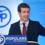Pablo Casado, durante la rueda de prensa ofrecida hoy tras el Comité Ejecutivo Nacional de su partido. EFE/Quique García