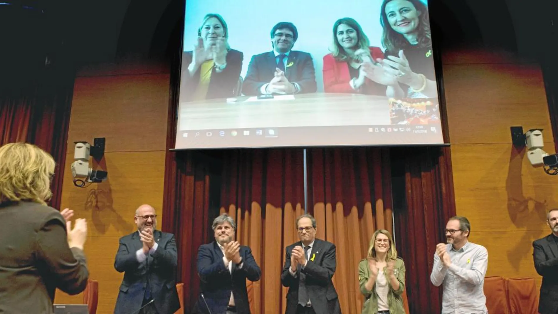 Reunión de Quim Torra y JxCat con Puigdemont y Pascal por videoconferencia en una imagen de archivo.