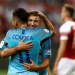 El jugador del Atlético de Madrid Luciano Vietto celebra el gol marcado ante el Arsenal. REUTERS/Edgar Su