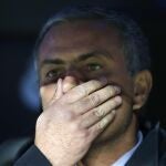 Gesto de Mourinho durante la final de la Copa del Rey del pasado viernes