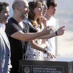 Jorge Sanz, Javier Cámara, Natalia Molina, David Trueba y Francesc Colomer, ayer en San Sebastián