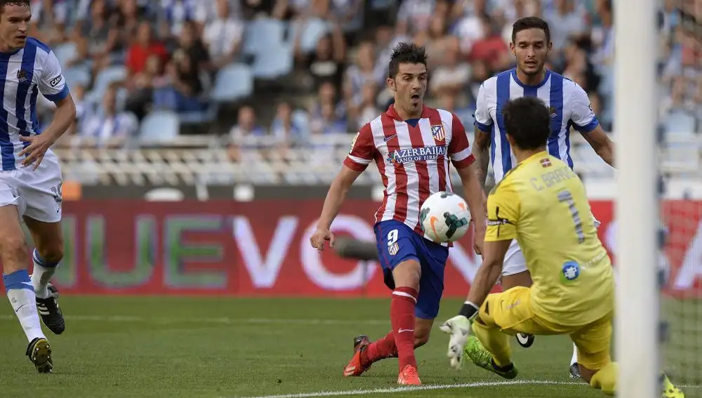 Villa marca para el Atlético en su partido ante la Real Sociedad en Anoeta