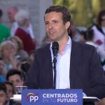 Pablo Casado, durante su acto de cierre de campaña hoy en Madrid.