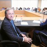 El conseller de Hacienda y Administración Pública, Juan Carlos Moragues, ayer antes de la reunión