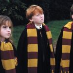 Hermione, Ron y Harry Potter, interpretados por Emma Watson, Rupert Grint y Daniel Radcliffe, respectivamente