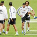 Di María, con Marcelo, Khedira, Illarra y Arbeloa, en el entrenamiento