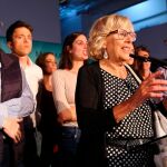 Carmena, en su comparecencia antes los medios tras su derrota. Foto: Cipriano Pastrano