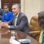 Obama, ayer, en un encuentro con líderes empresariales en Washington