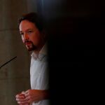 El secretario general de Podemos, Pablo Iglesias, ayer en el Congreso
