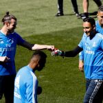 Bale y Keylor Navas, en un entrenamiento del Real Madrid