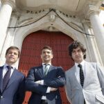 Los diestros Julián López "El Juli", José María Manzanares y José Antonio Morante "Morante de la Puebla