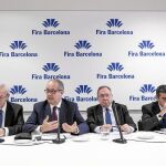 Miquel Valls, Felip Puig, Josep Lluís Bonet y Agustí Cordón, ayer en la presentación del balance de 2013 de Fira Barcelona