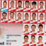 Imagen de la convocatoria provisional de 30 jugadores, que quedará luego reducida a 23