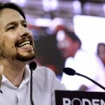 El líder de Podemos, Pablo Iglesias, interviene en la Asamblea Ciudadana "Sí Se Puede", que durante dos días someterá a examen las propuestas presentadas por los diferentes equipos sobre el modelo de partido que quieren construir, su organización y sus principios éticos y políticos.