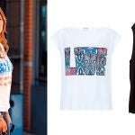 Sara Carbonero a la izquierda. Camiseta con mensaje con print étnico de SuiteBlanco (9,95€), negra de manga hueca de H&M (9,95€).