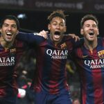 Luis Suárez, Neymar y Leo Messi, durante su etapa en el Barcelona.