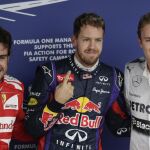 Vettel marcó su novena "pole position"de la temporada por delante de Rosberg y Alonso