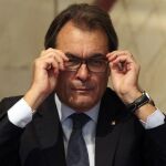 El presidente de la Generalitat, Artur Mas, durante la reunión semanal del Consell Executiu, en un momento en el que se está pendiente de que Mas firme el decreto de convocatoria de la eventual consulta soberanista del 9N.