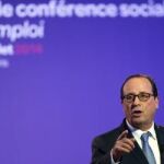 El presidente francés, Francois Hollande durante su discurso en la Conferencia Social