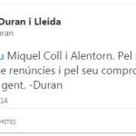 Duran afirma que votará el 9N por el histórico dirigente de Unió Miquel Coll