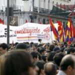 Imagen de la concentración a favor de la República en la Puerta del Sol de Madrid.