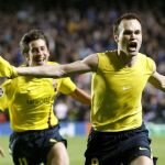 Iniesta celebra su trascendental gol ante el Chelsea