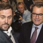 El líder de ERC, Oriol Junqueras, junto al presidente de la Generalitat, Artur Mas