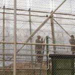Varios operarios colocan a lo largo del perímetro fronterizo de Melilla, la concertina