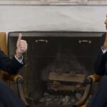 El presidente de Estados Unidos, Barack Obama (d), y el jefe del Gobierno español, Mariano Rajoy, durante la reunión de ayer.