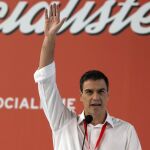 El secretario general del PSOE, Pedro Sánchez, durante su intervención ante el congreso extraordinario del PSC