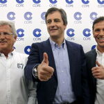 Pepe Domingo Castaño, Manolo Lama y y Paco González el día que anunciaron su renovación por la Cope
