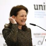 La Secretaria de Estado de Educación, FP y Universidades, Montserrat Gomendio, hoy durante un desayuno informativo.