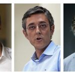 Pedro Sánchez (i), Eduardo Madina (c) y José Antonio Pérez Tapias (d).