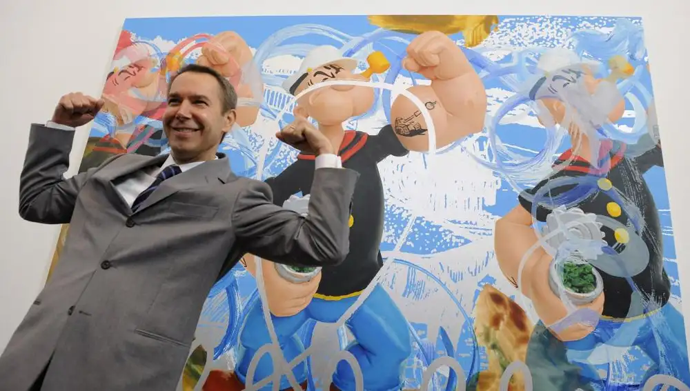 Jeff Koons presenta su nueva pintura titulada «Triple Popeye» en la Serpentine Gallery en Londres, 2009