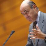 Luis de Guindos, durante su intervención en la sesión de control al Gobierno esta tarde en el pleno del Senado.