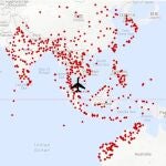Mapa con los posibles puntos de aterrizaje del avión de Malaysia Airlines