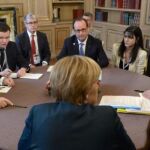 Los líderes del "cuarteto de Normandía", el presidente ruso, Vladímr Putin; el francés, François Hollande; el ucraniano, Petró Poroshenko, y la canciller alemana, Angela Merkel