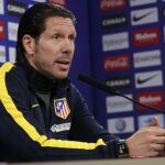 El entrenador del Atlético de Madrid, el argentino Diego Simeone, durante la rueda de prensa