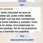 La despedida de Tania vía «whatsapp»