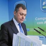 José Luis Sanz, ayer, en la sede del PP-A en Sevilla