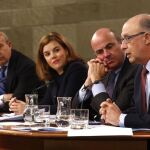 Wert, Sáenz de Santamaría, Guindos y Montoro, hoy, en la rueda de prensa tras el Consejo de Ministros.