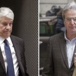 El expresidente de la patronal madrileña CEIM Arturo Fernández y el exlíder de UGT Madrid José Ricardo Martínez Castro (d), a la salida de la Audiencia Nacional