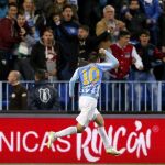 El delantero portugués del Málaga Ricardo Horta, celebra su gol, segundo del equipo