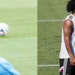 El técnico rojiblanco sigue atentamente la carrera de Mandzukic. Cristiano Ronaldo, en el entrenamiento de ayer